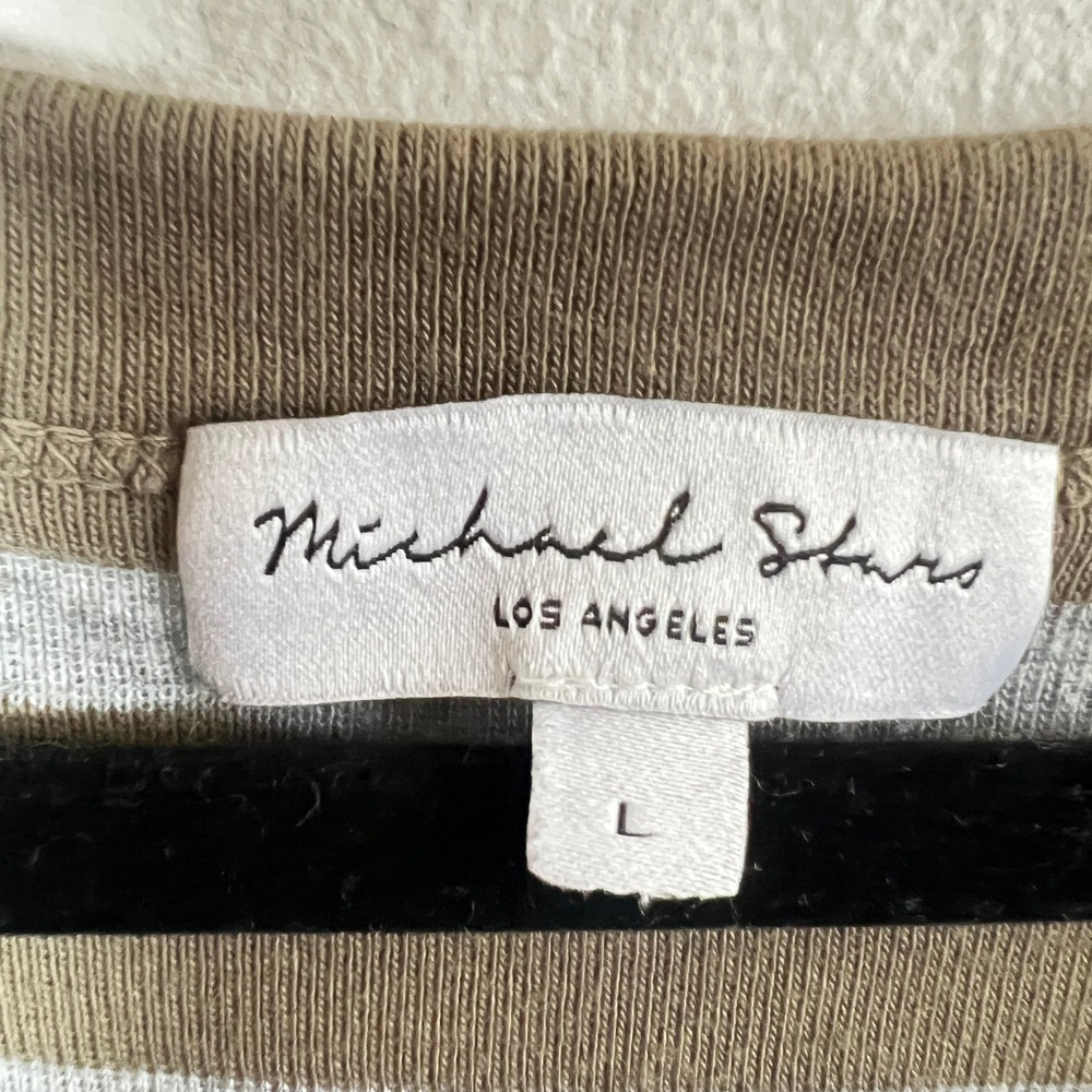 Michael Stars Striped Tank Dress Womens Large Olive Green Minimalist Summer - Picture 3 of 6
